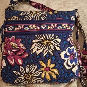 Vera Bradley Triple Zip African Violet Crossbody Purse With Adjustable Strap